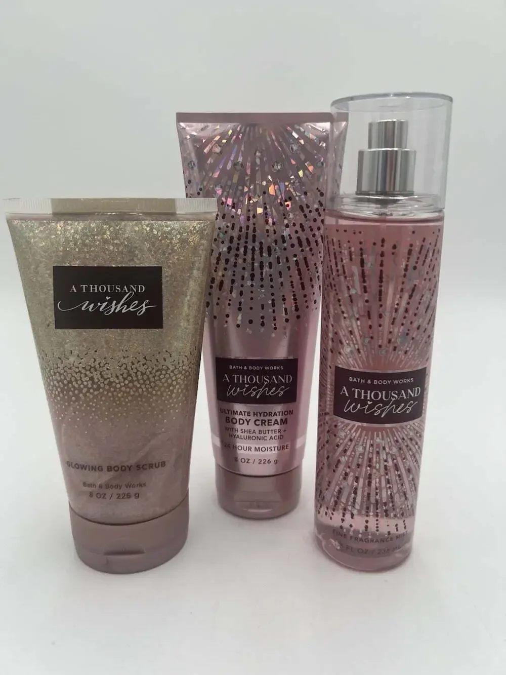 NEW Set Of 3 Bath Body Works Thousand Wishes Fragrance Mist Body Cream Scrub